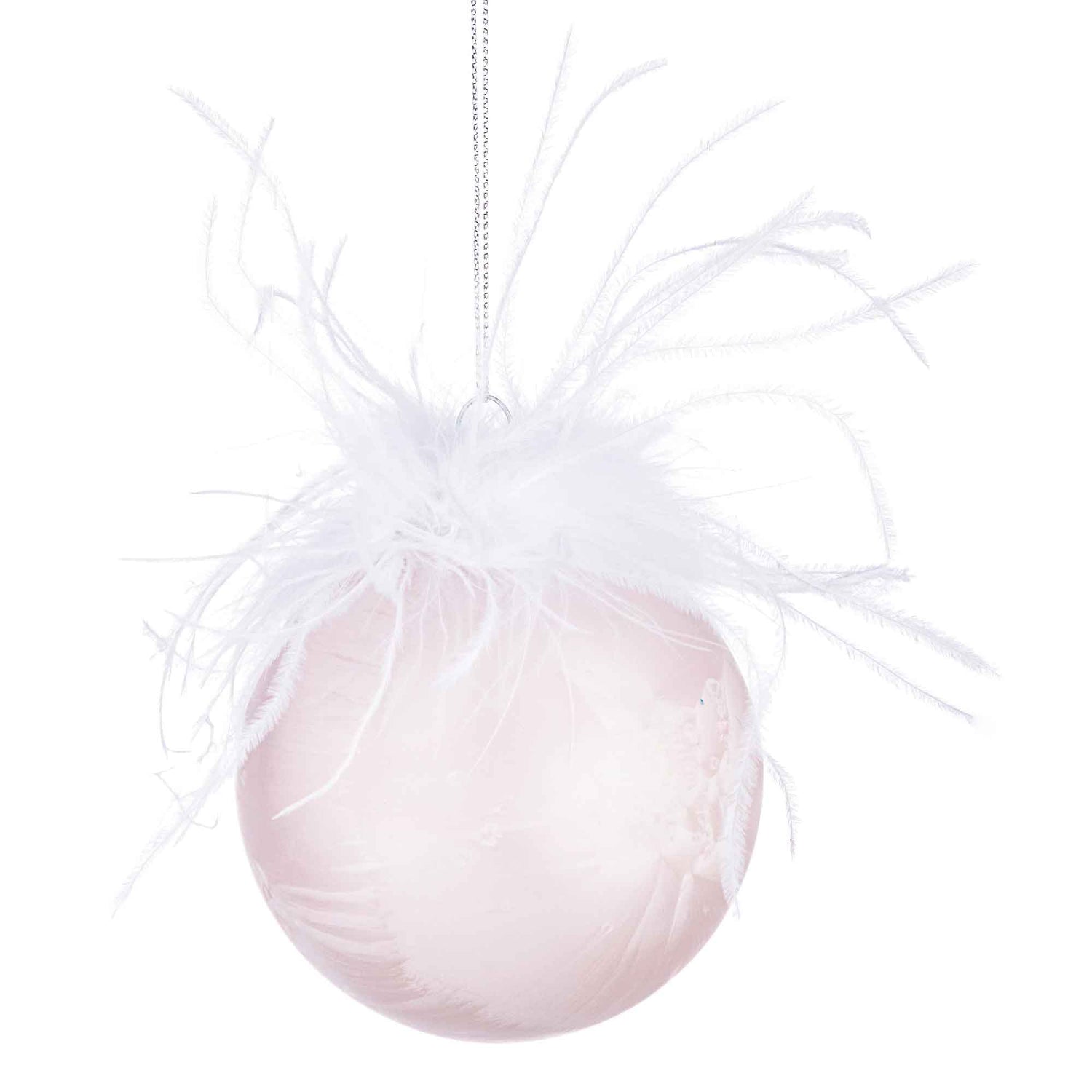 BIZZOTTO Sphere Decoration Christmas Tree Bauble Pink Feathers Glass 8cm