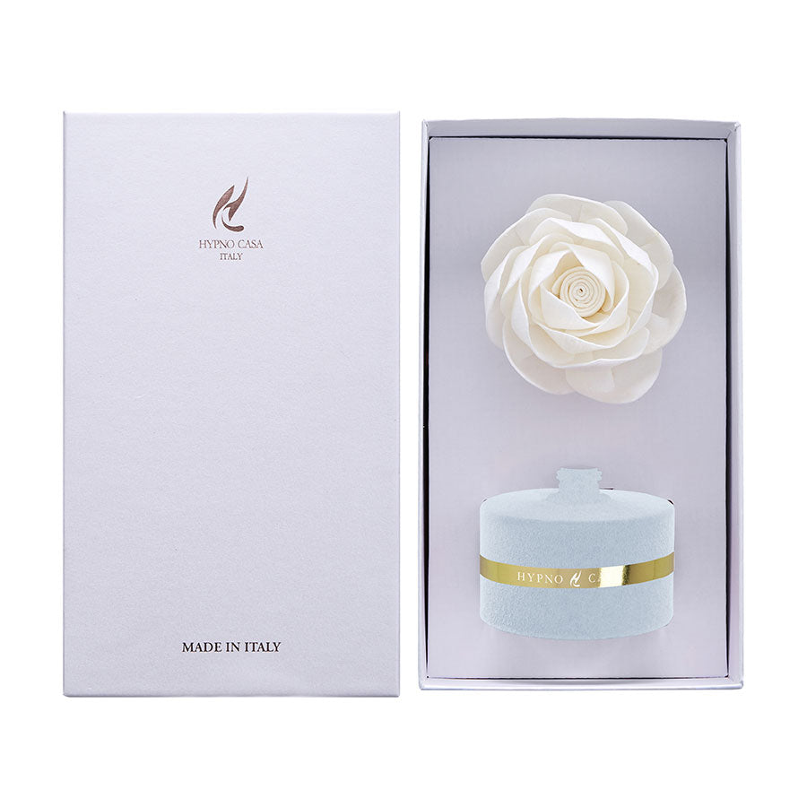 HYPNO CASA Diffusore a Bastoncini con Rosa Bianca 60ml Floccato Velluto Tiffany Acqua Marina