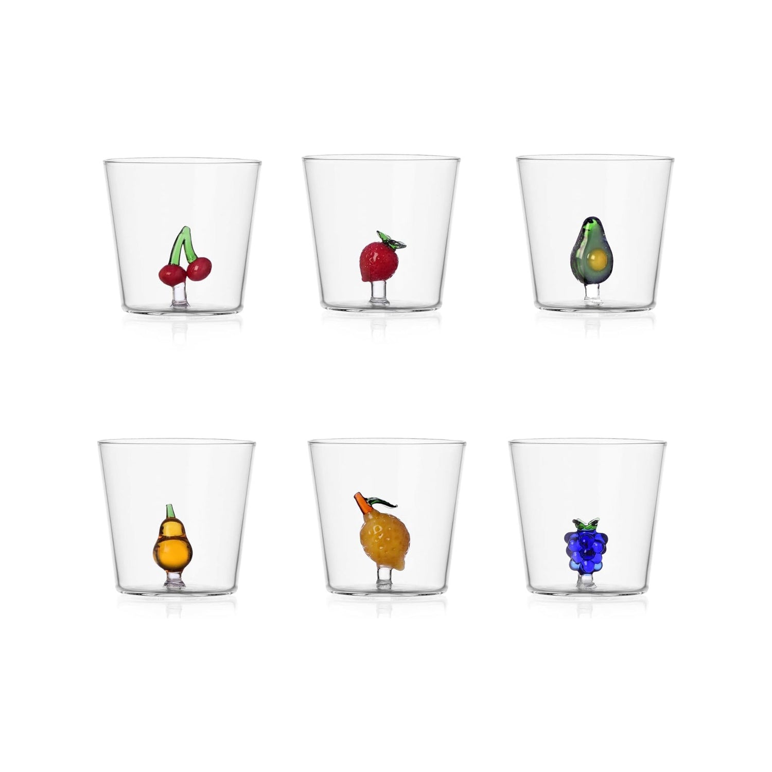 ICHENDORF Fruits &amp; Flowers Set 6 Pezzi Tumbler Bicchieri 8,5cm 350ml Vetro Borosilicato