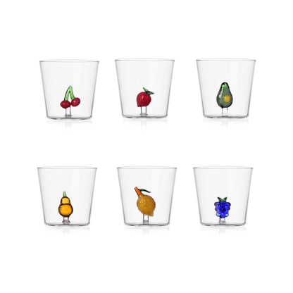 ICHENDORF Fruits &amp; Flowers Set 6 Pezzi Tumbler Bicchieri 8,5cm 350ml Vetro Borosilicato