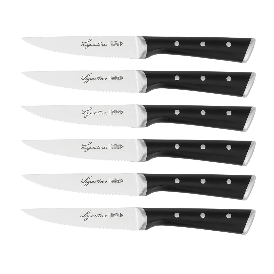 LAGOSTINA Iceforce Set 6 Coltelli Bistecca 11cm Acciaio Inox Doppio Rivetto Manico Ergonomico