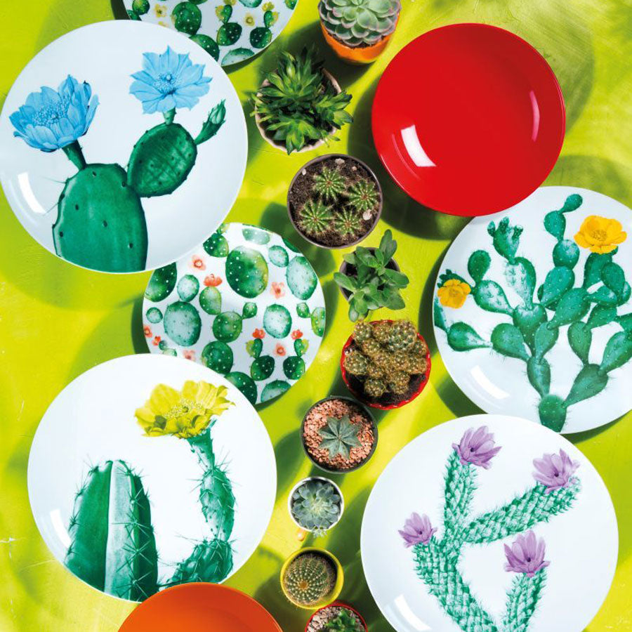 EXCELSA Color Cactus Table Service Plates Set 18 Pieces Multicolored Porcelain