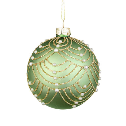 BIZZOTTO Sphere Decoration Christmas Tree Bauble Green Gold Glass Beads 8cm