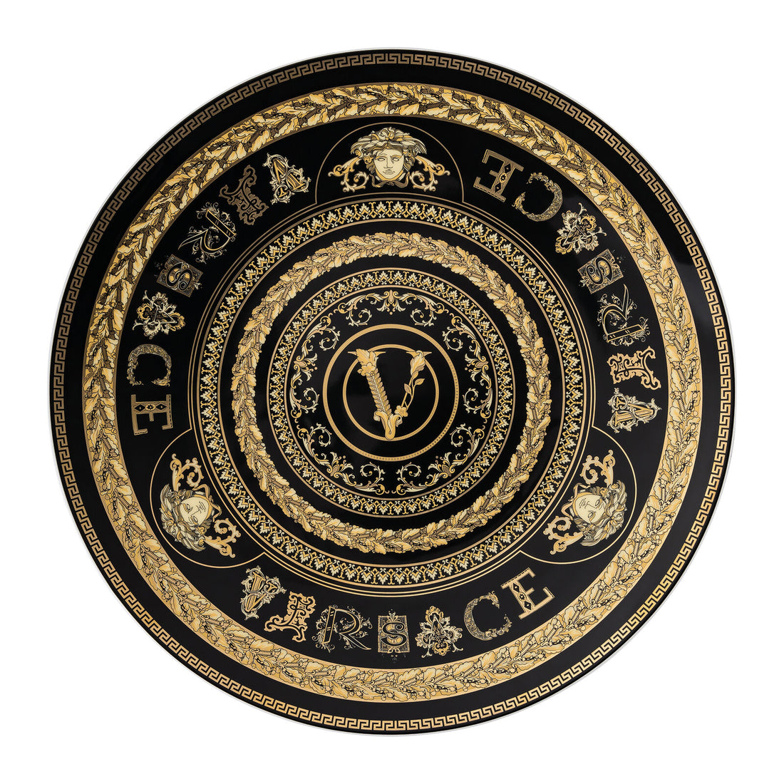 VERSACE Virtus Gala Black Placeholder Plate 33cm Black Gold Porcelain