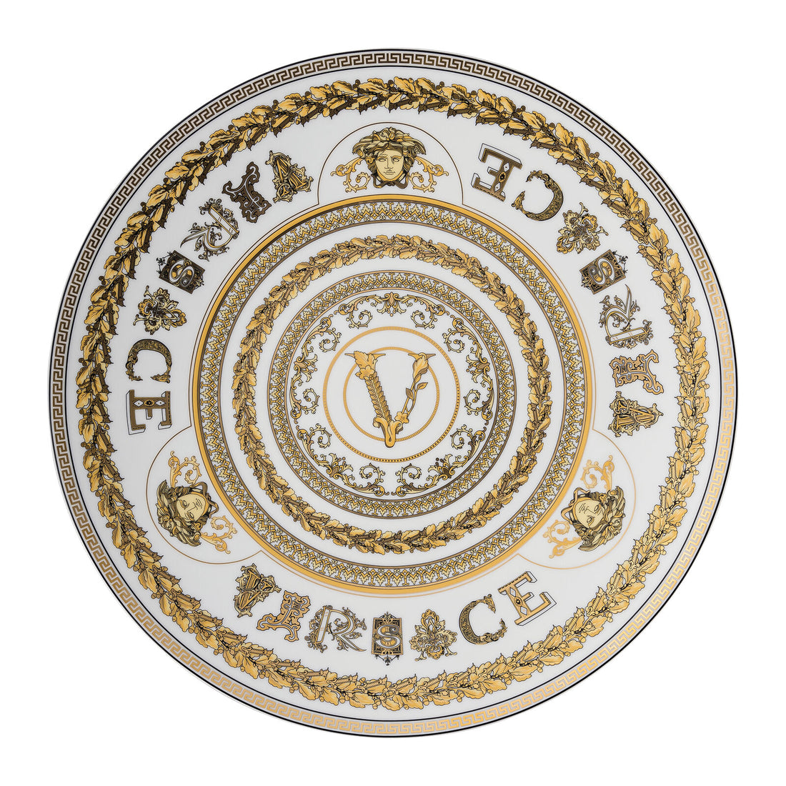 VERSACE Virtus Gala White Placeholder Plate 33cm White Gold Porcelain