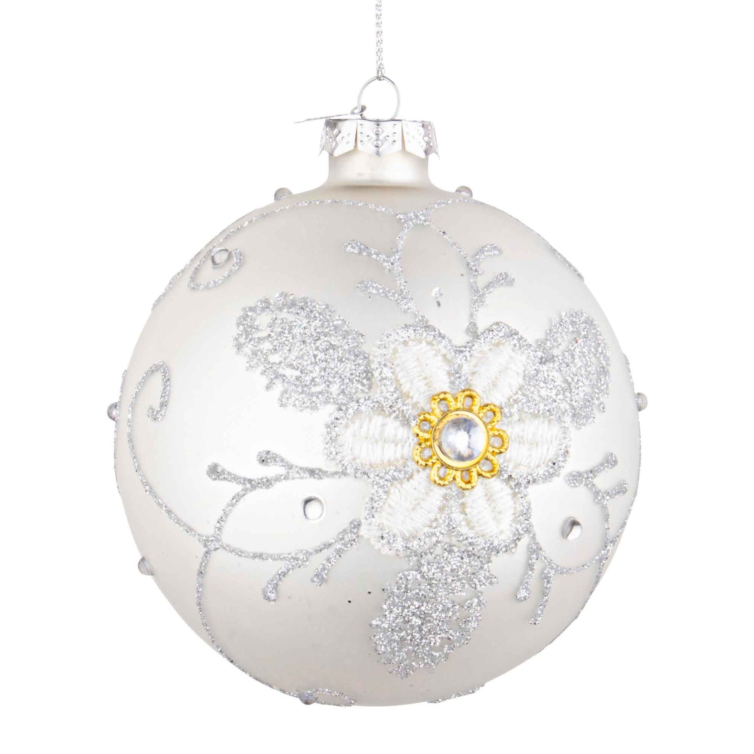 BIZZOTTO Sphere Decoration Glass Christmas Tree Ball 10cm White Floret