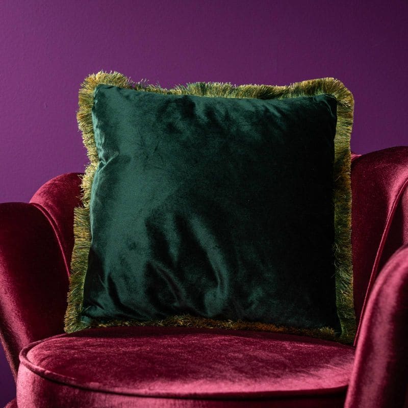 WERNS Velvet Cushion with Fringes 45x45cm Petrol Green