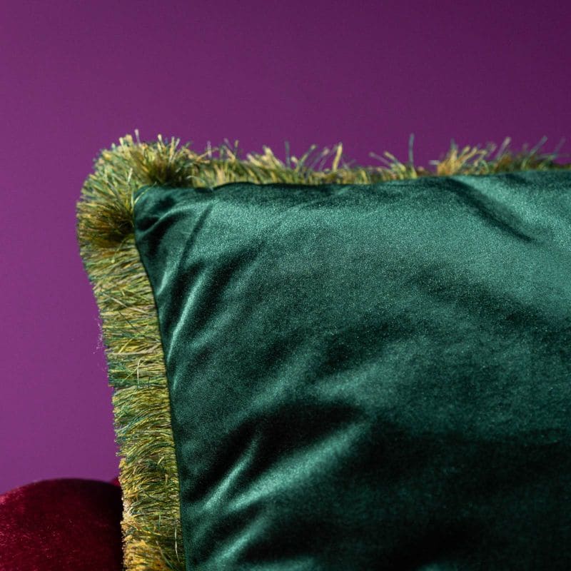 WERNS Velvet Cushion with Fringes 45x45cm Petrol Green