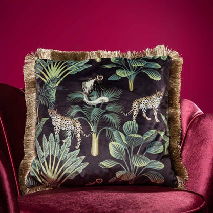 WERNS Velvet Type Cushion 45x45cm Jungle Jungle Black Background