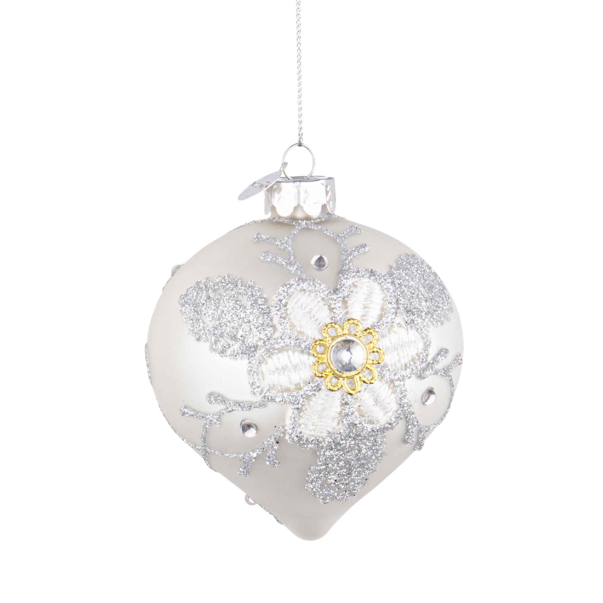 BIZZOTTO Sphere Decoration Glass Christmas Tree Bauble 11cm White Floret