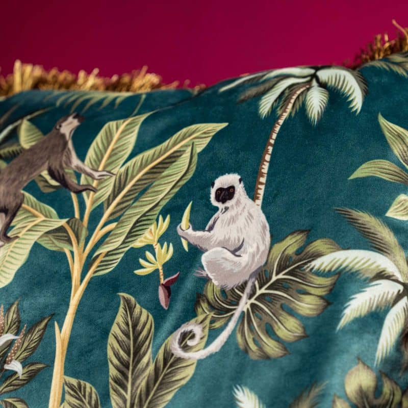 WERNS Velvet Cushion 45x45cm Monkeys Green Background