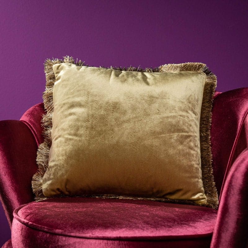 WERNS Velvet Cushion with Fringes 45x45cm Gold