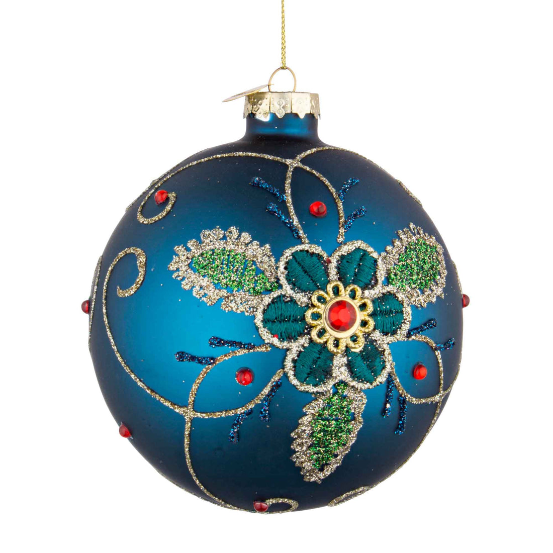 BIZZOTTO Sphere Decoration Glass Christmas Tree Bauble 10cm Blue Floret