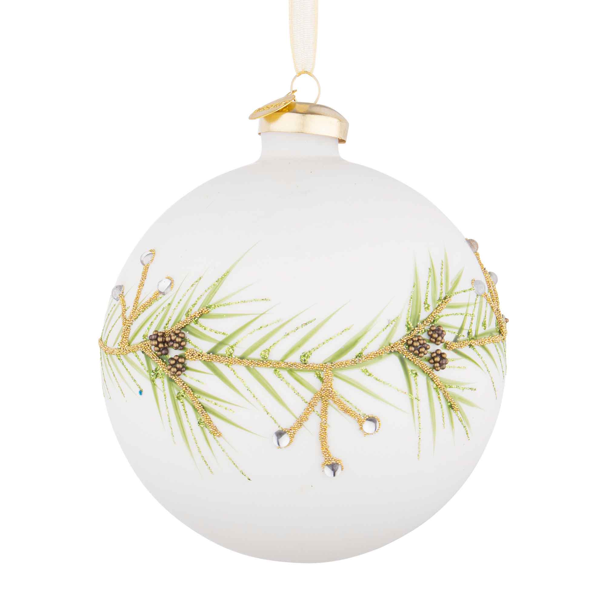 BIZZOTTO Sphere Decoration Bauble Glass Christmas Tree Ball Eve 10cm White