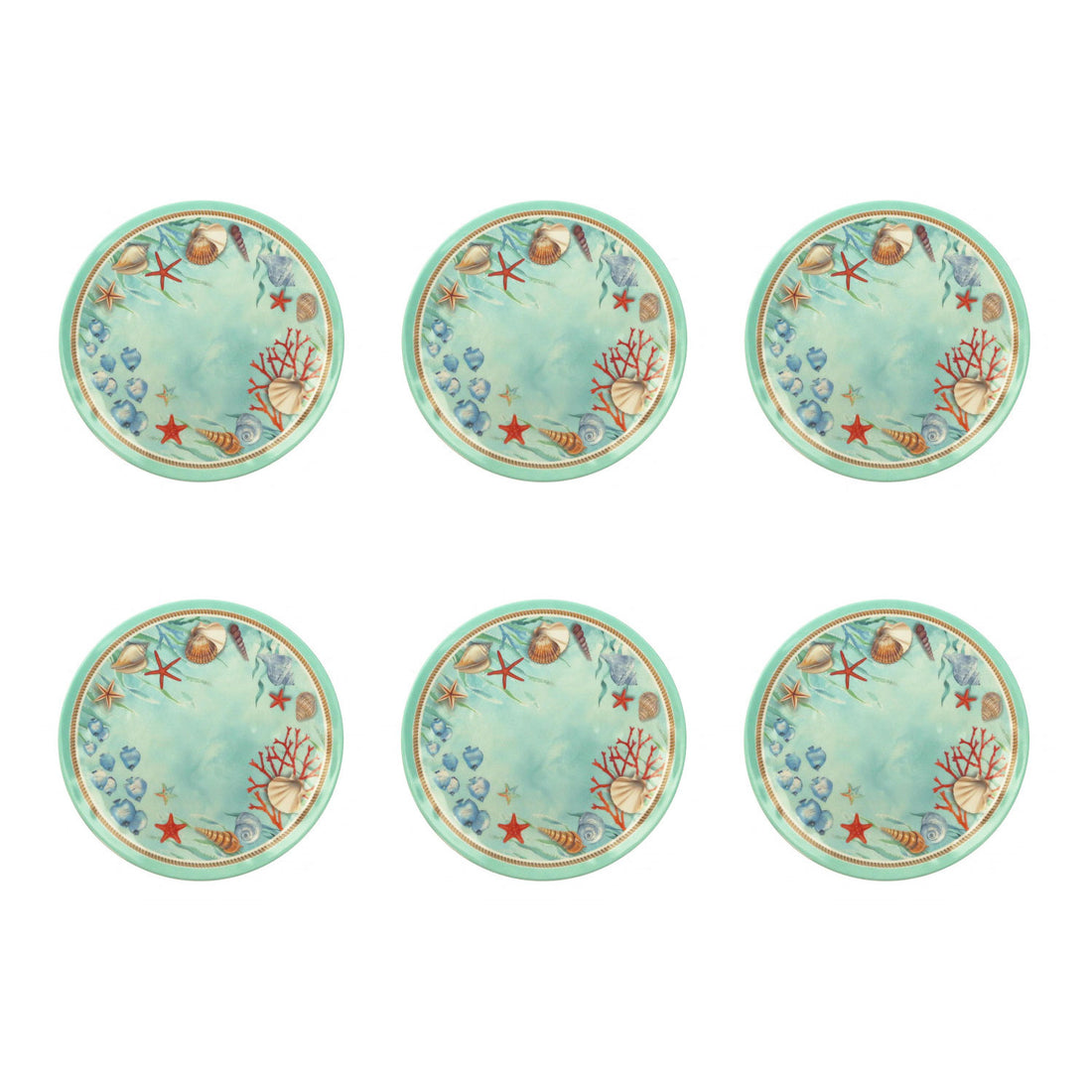 BRANDANI Breakfast Fruit Plate Marino Reef Set 6 Pieces 21.5cm Melamine Light Blue