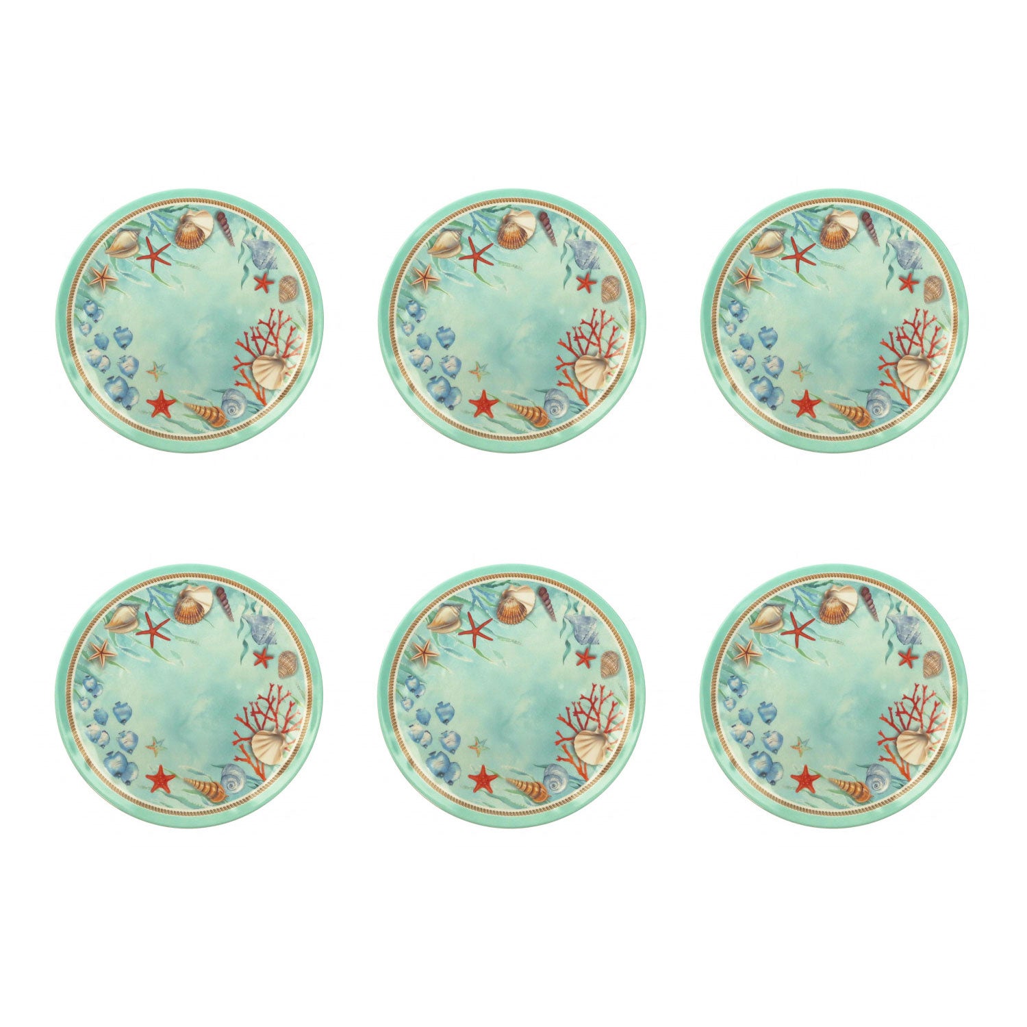 BRANDANI Breakfast Fruit Plate Marino Reef Set 6 Pieces 21.5cm Melamine Light Blue