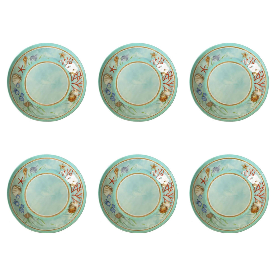 BRANDANI Reef Seabed Plate Set 6 Pieces 21cm Light Blue Melamine