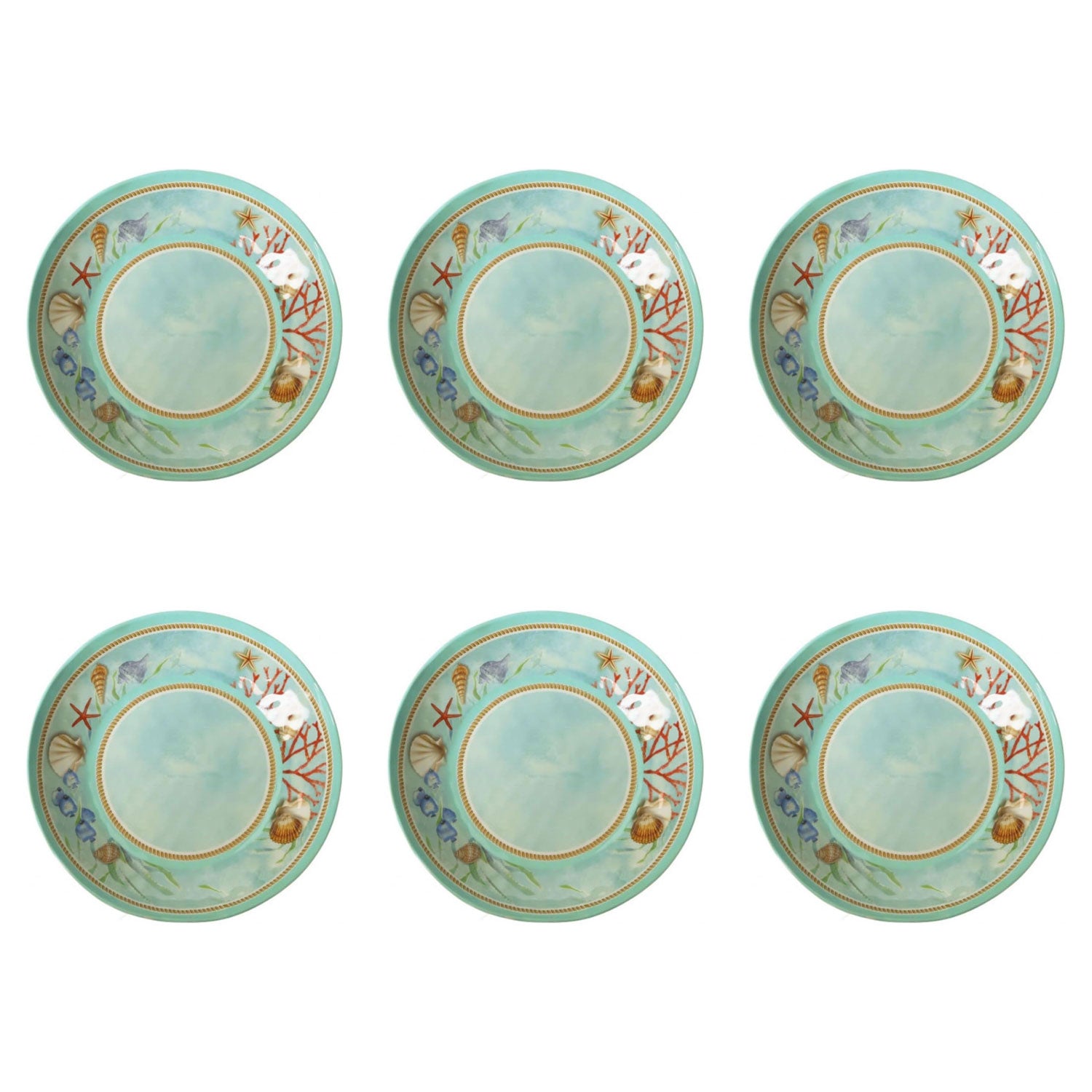 BRANDANI Reef Seabed Plate Set 6 Pieces 21cm Light Blue Melamine