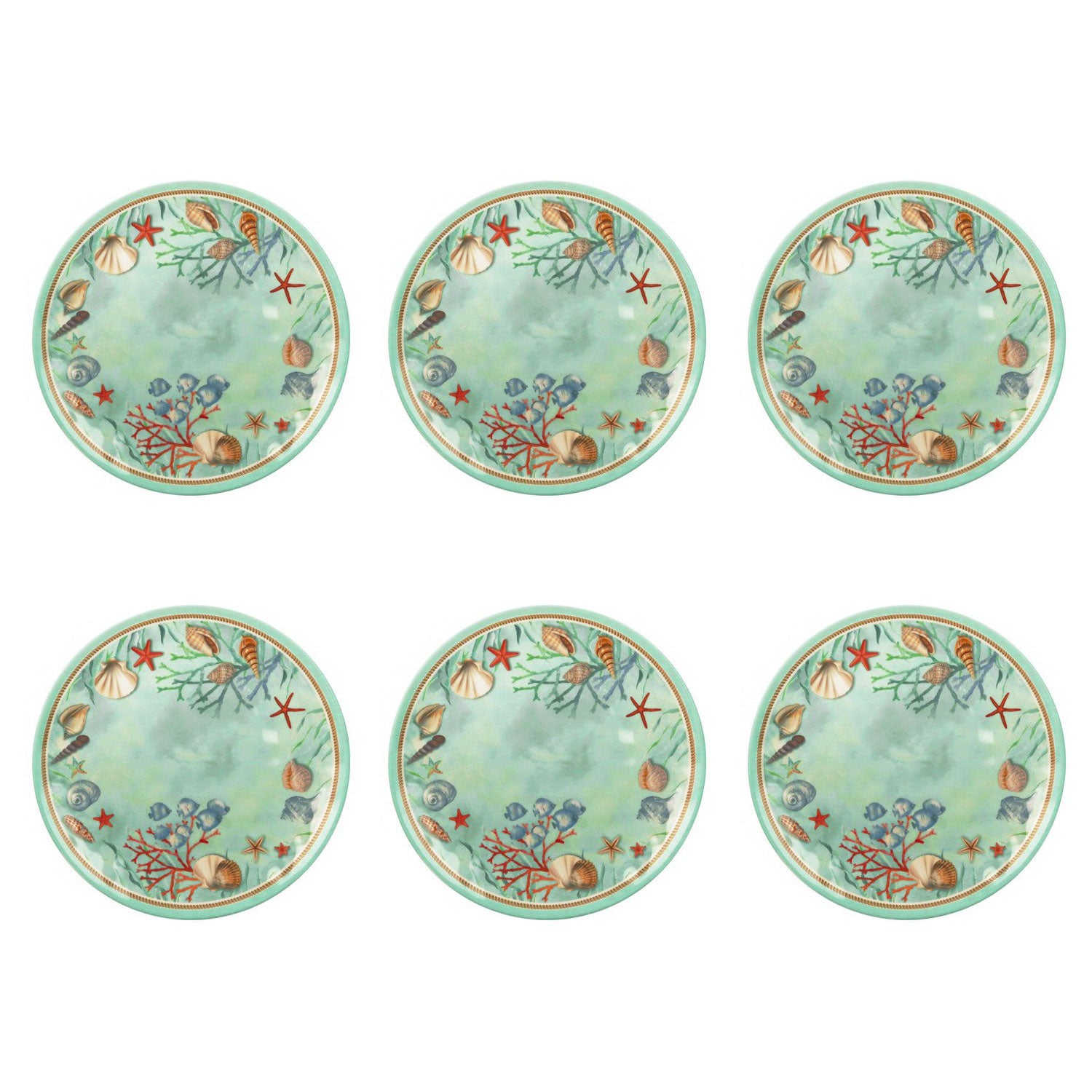 BRANDANI Marine Reef Dinner Plate Set 6 Pieces 27cm Light Blue Melamine