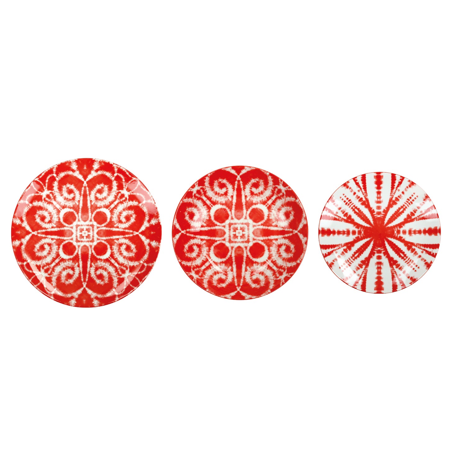 BRANDANI Batik Table Service Plates Set 18 Pieces Red Porcelain