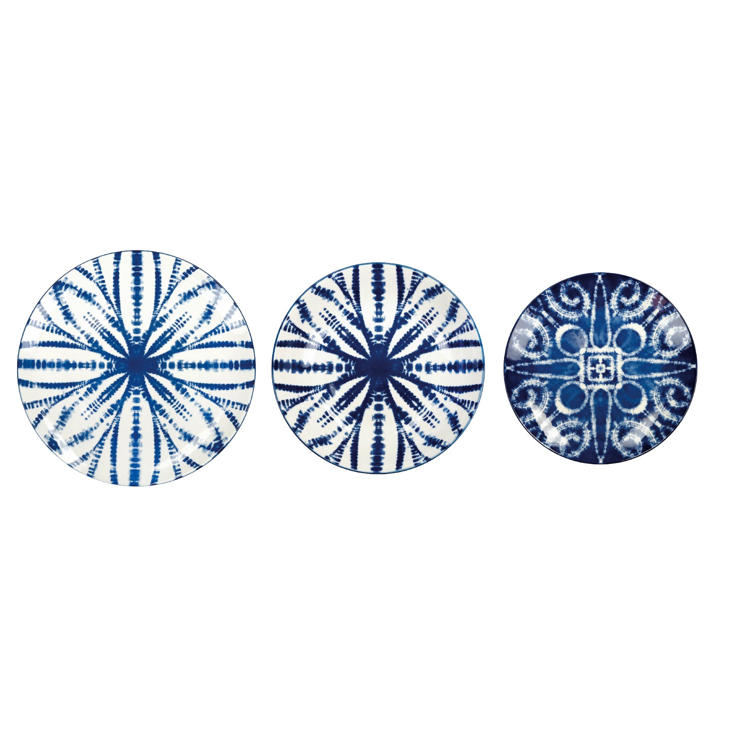 BRANDANI Batik Table Service Plates Set 18 Pieces Blue Porcelain