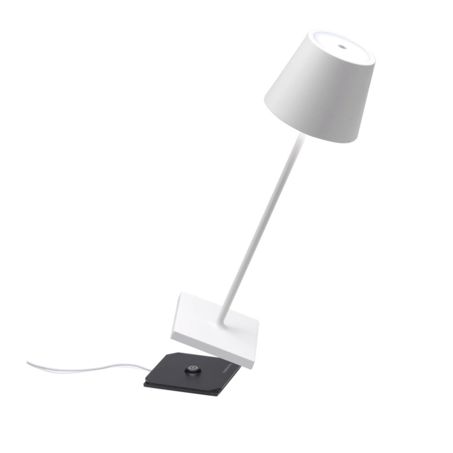 ZAFFERANO Poldina PRO Lampada da Tavolo 38cm LED Ricaricabile Senza Fili Bianco Alluminio