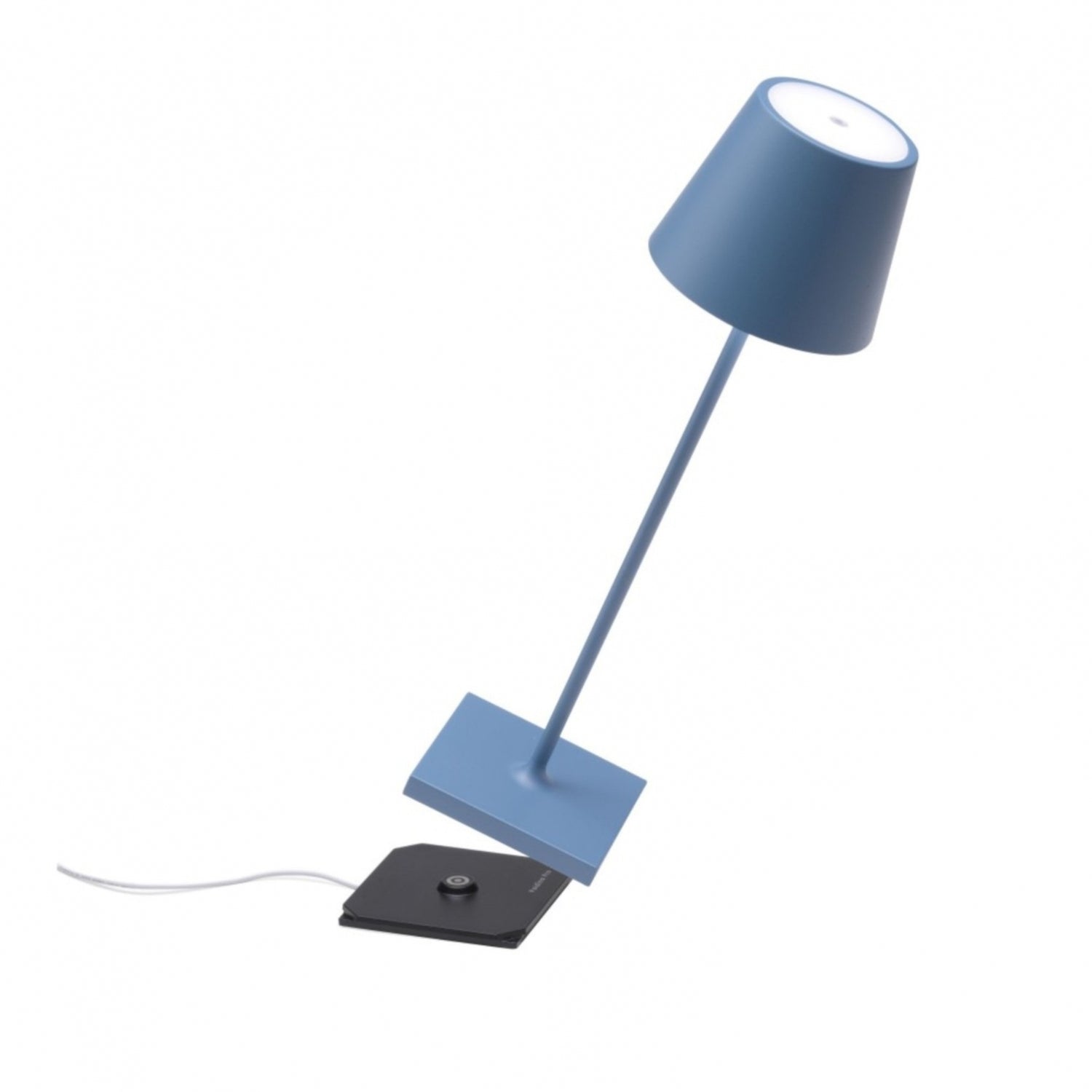 ZAFFERANO Poldina PRO Lampada da Tavolo 38cm LED Ricaricabile Senza Fili Blu Avio Alluminio