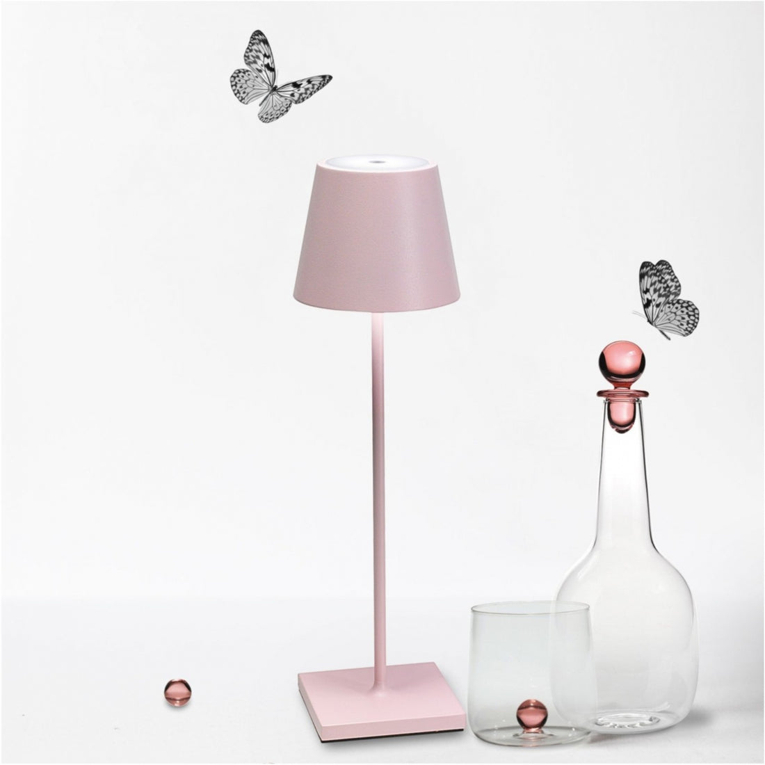 ZAFFERANO Poldina PRO Lampada da Tavolo 38cm LED Ricaricabile Senza Fili Rosa Alluminio
