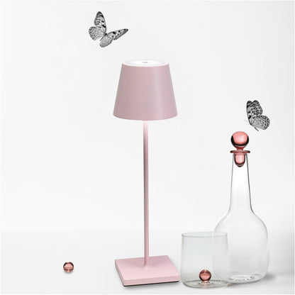 ZAFFERANO Poldina PRO Lampada da Tavolo 38cm LED Ricaricabile Senza Fili Rosa Alluminio