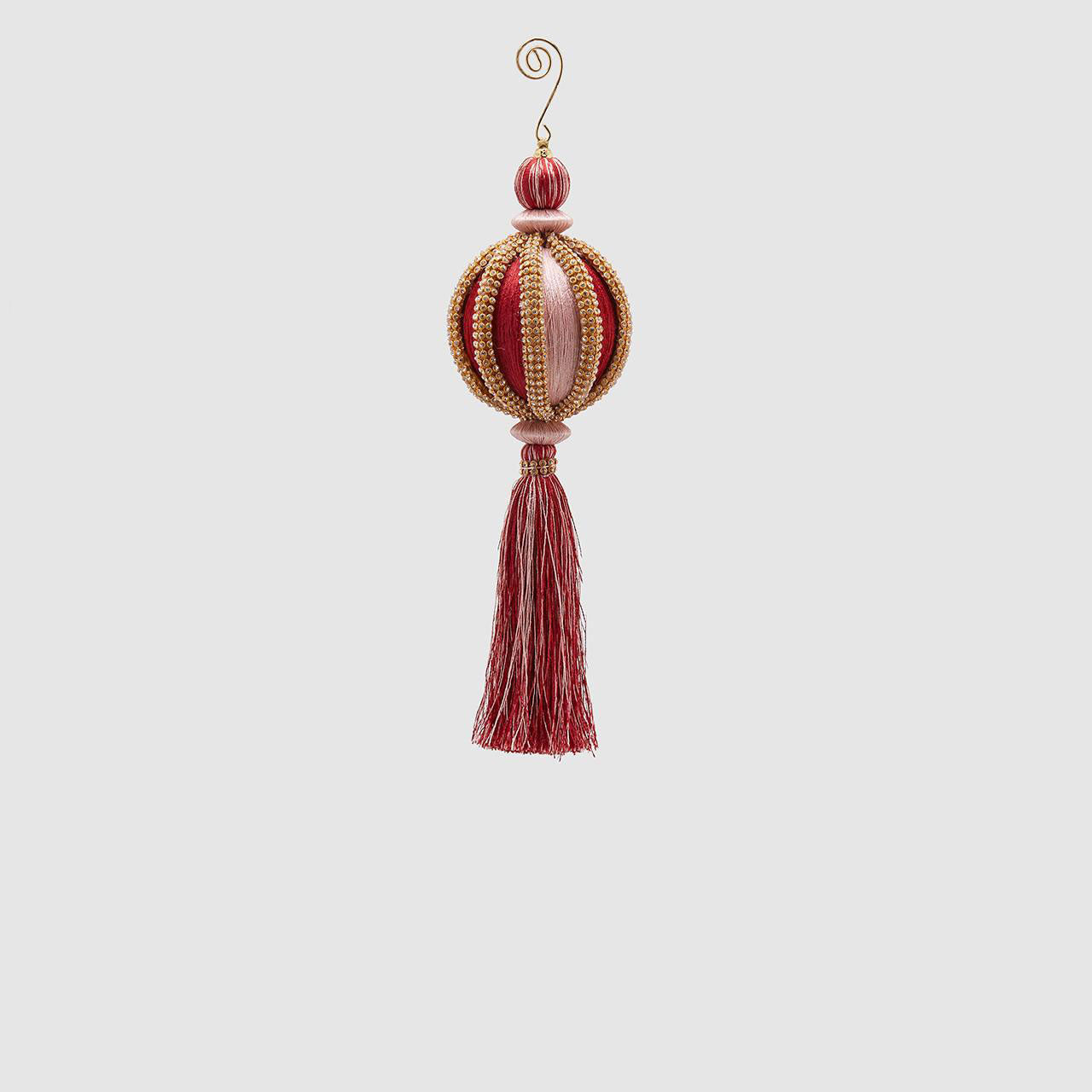 EDG Enzo De Gasperi Sfera Pallina per Albero di Natale con Nappa 8cm Silk Zirk Meridia Rosa