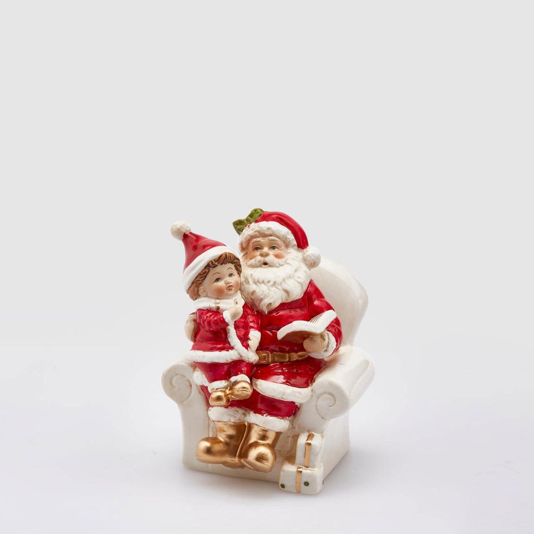 EDG Enzo De Gasperi Babbo Natale Seduto con Bimbo 13cm Ceramica Decorazione Natalizia