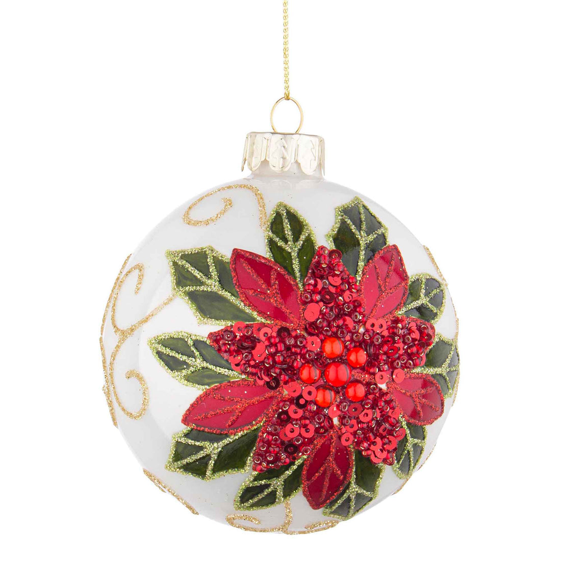 BIZZOTTO Sphere Decoration Ball Christmas Tree Poinsezia Glass 8cm White