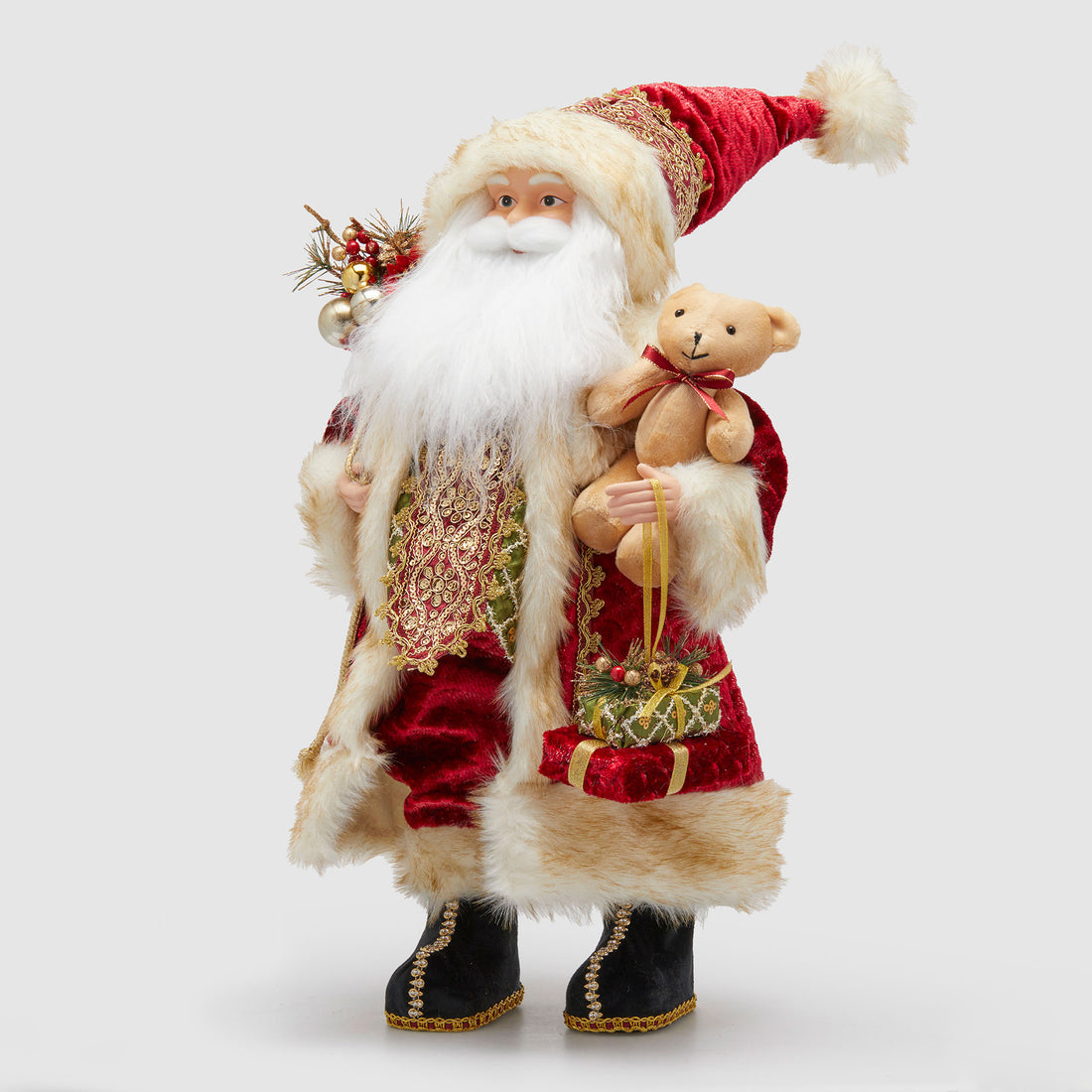 EDG Enzo De Gasperi Figura Babbo Natale con Orsetto in Stoffa 80cm Rosso Decorazione Natalizia