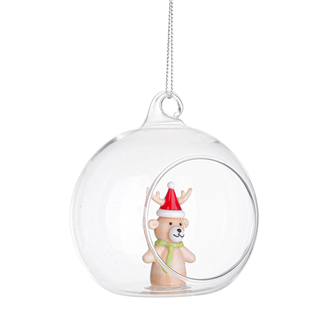 BIZZOTTO Pallina Sfera in Vetro per Albero di Natale Aperta Zoey con Orsetto 8cm