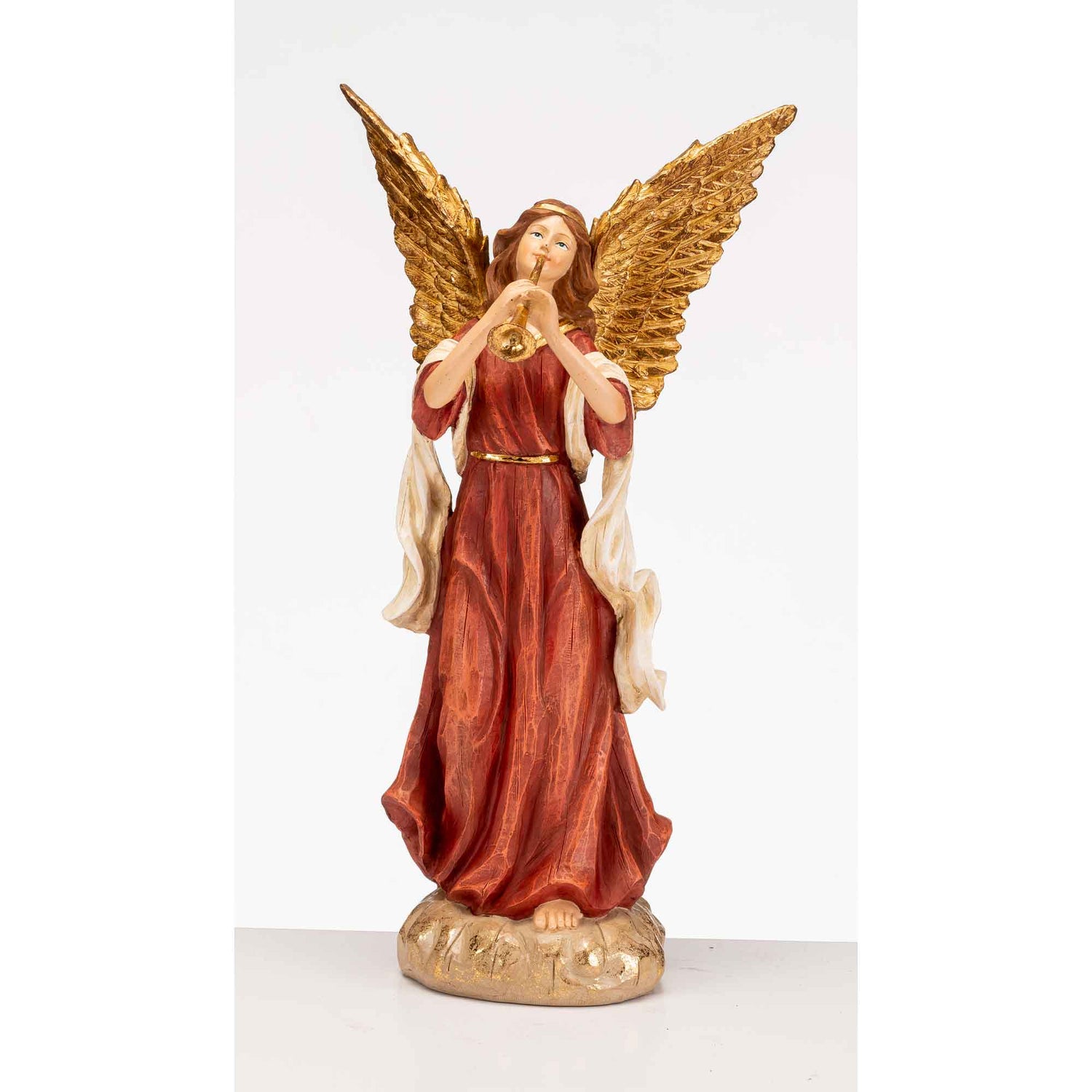 LAMART - Angelo con Tromba Decorazione Natalizia Natale 35 cm Resina Rosso Oro