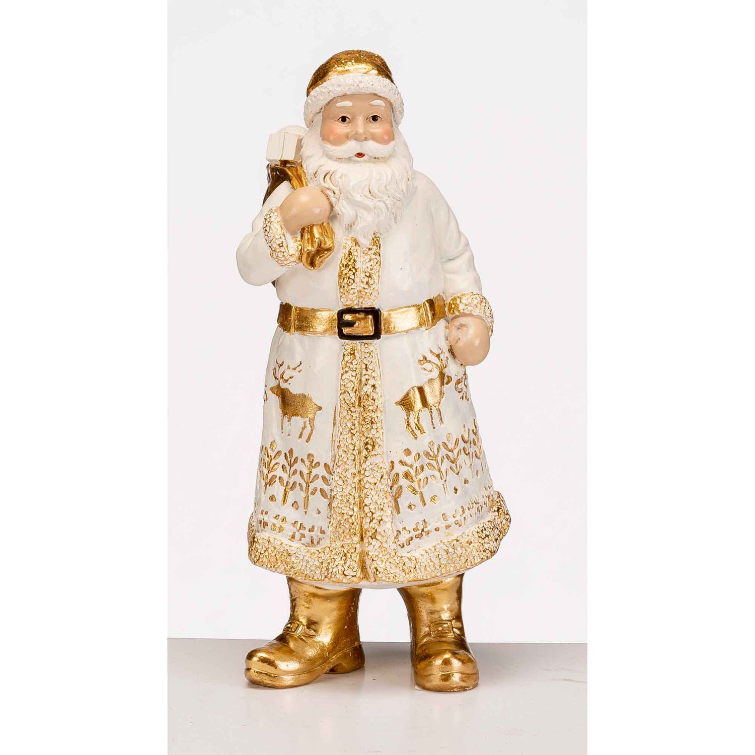 Noel by Lamart Santa Claus with Sack Christmas Decoration 19cm White Gold Resin