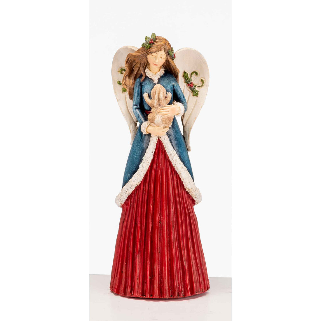 LAMART Angel with Rabbit Christmas Decoration 21cm Resin Blue Red