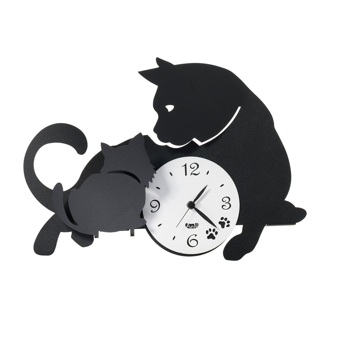 ARTI &amp; MESTIERI Orologio di Design da Parete Mamma Gatta Bianco Marmo E Nero