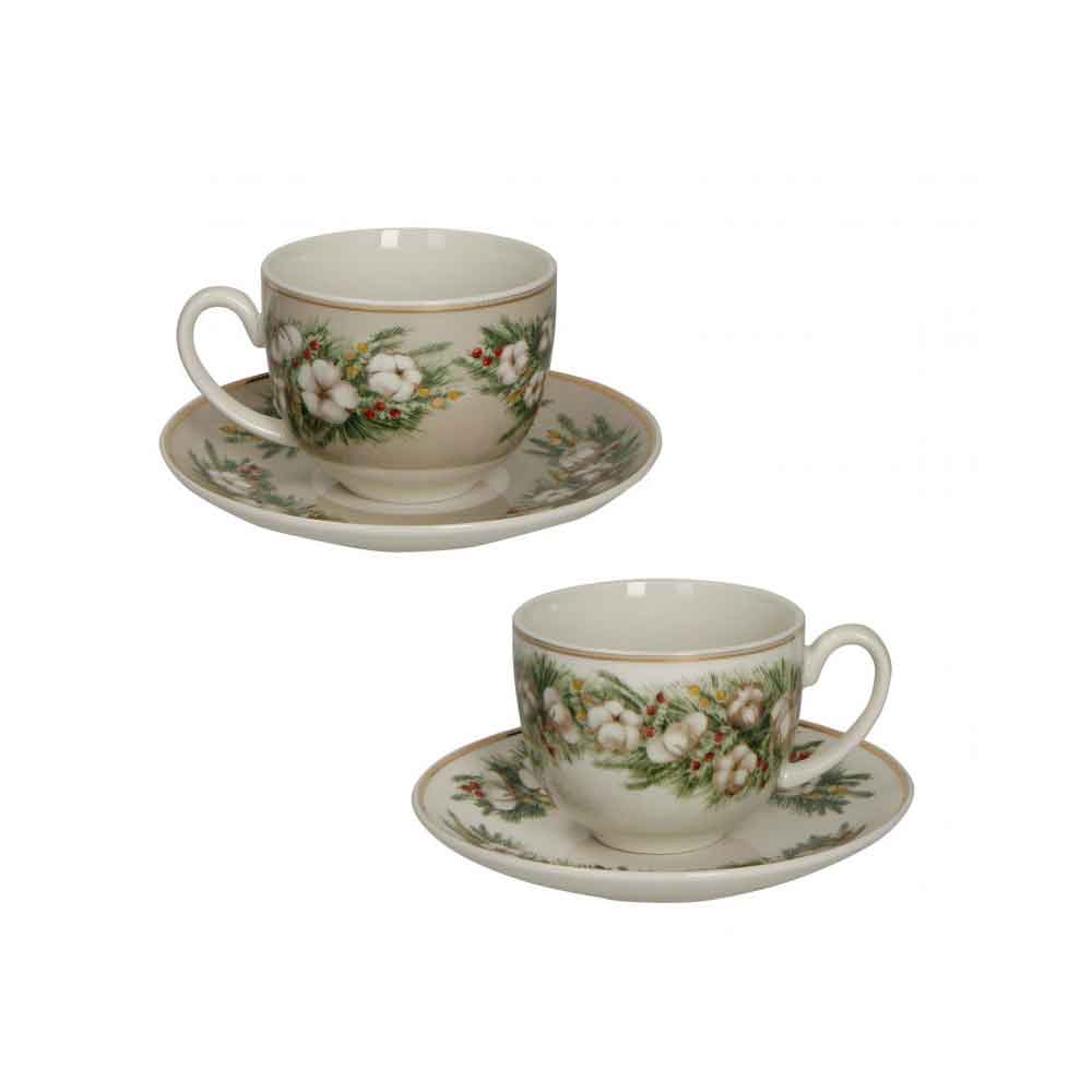 BRANDANI Batuffoli Set of 2 Pieces Christmas Tea Cups Porcelain Christmas Table