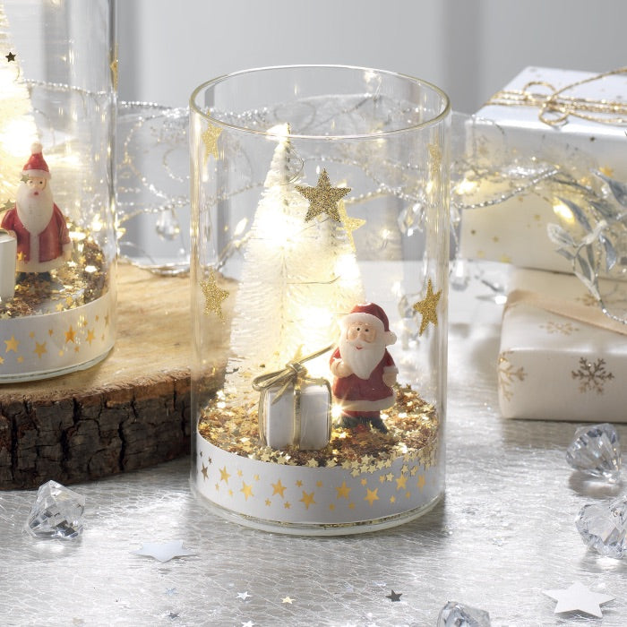 MASCAGNI CASA Bicchiere con Babbo Natale e Luci LED 9x14cm Vetro Decorazione Natalizia