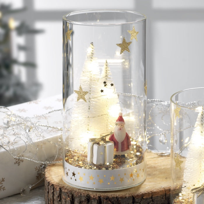 MASCAGNI CASA Bicchiere con Babbo Natale e Luci LED 9x18cm Vetro Decorazione Natalizia