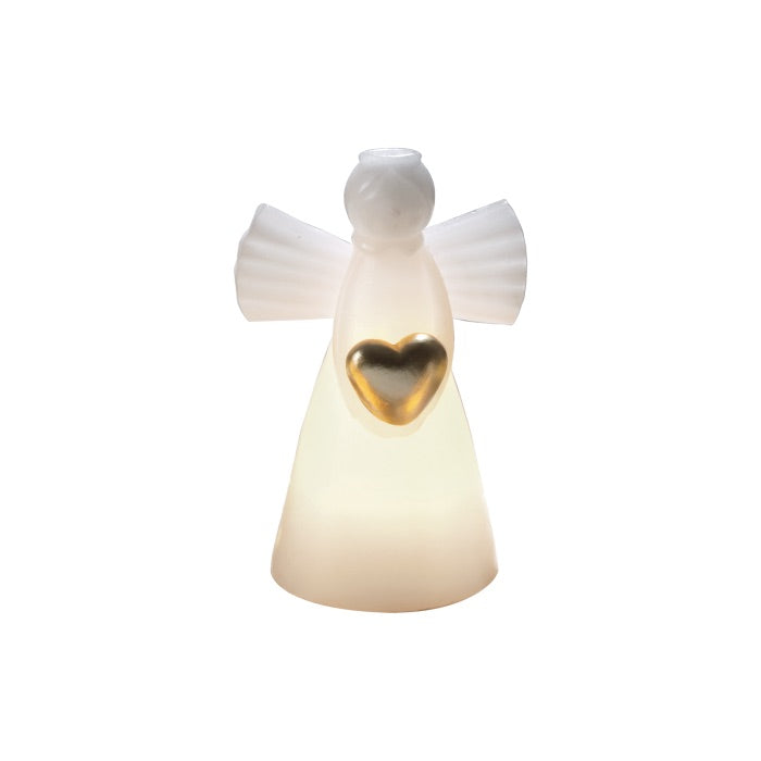 MASCAGNI CASA Candela Angelo con Fiamma LED e Cuore Oro 12cm Decorazione Natalizia