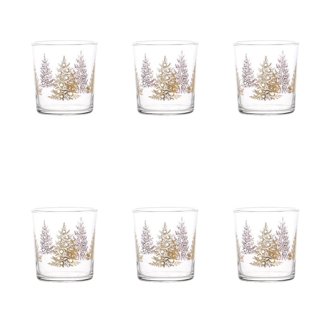 SIMPLE DAY Set 6 Bicchieri Alberi Natalizi 350ml Oro Vetro