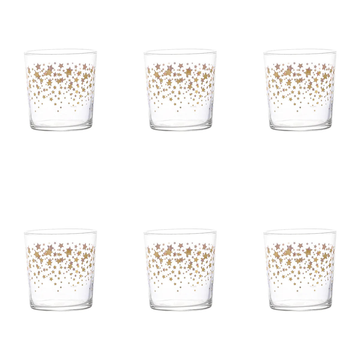 SIMPLE DAY Set 6 Bicchieri Stelle di Natale 350ml Oro Vetro