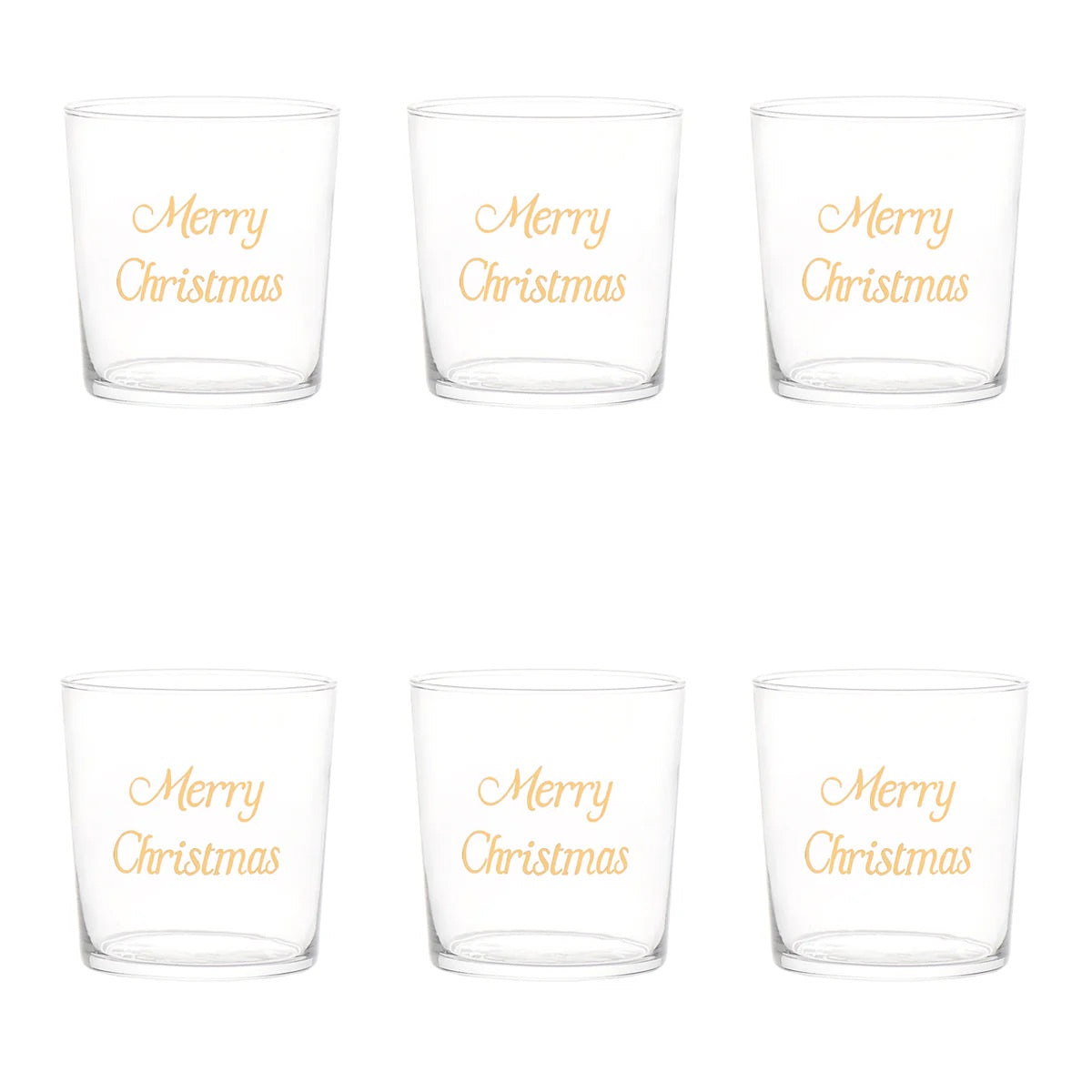 SIMPLE DAY Set 6 Bicchieri Merry Christmas 350ml Oro Vetro