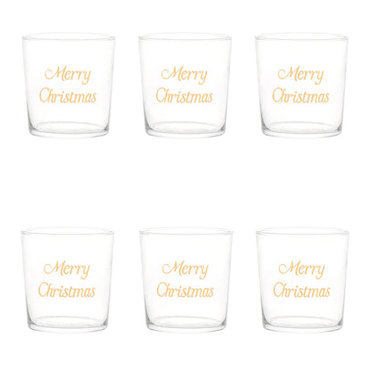 SIMPLE DAY Set 6 Bicchieri Merry Christmas 350ml Oro Vetro