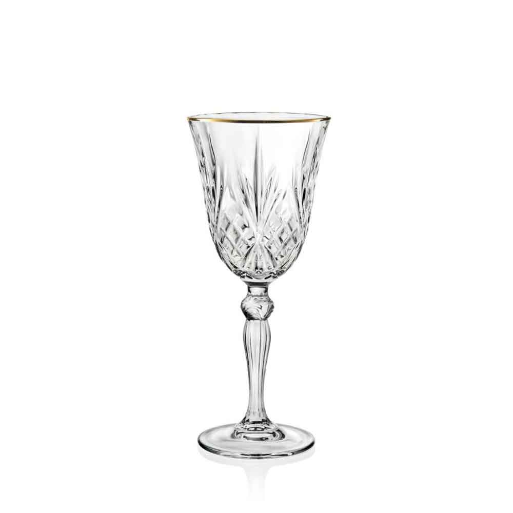 BRANDANI Set of 6 White Wine Glasses Gold Edge Glass 8cm Christmas Table