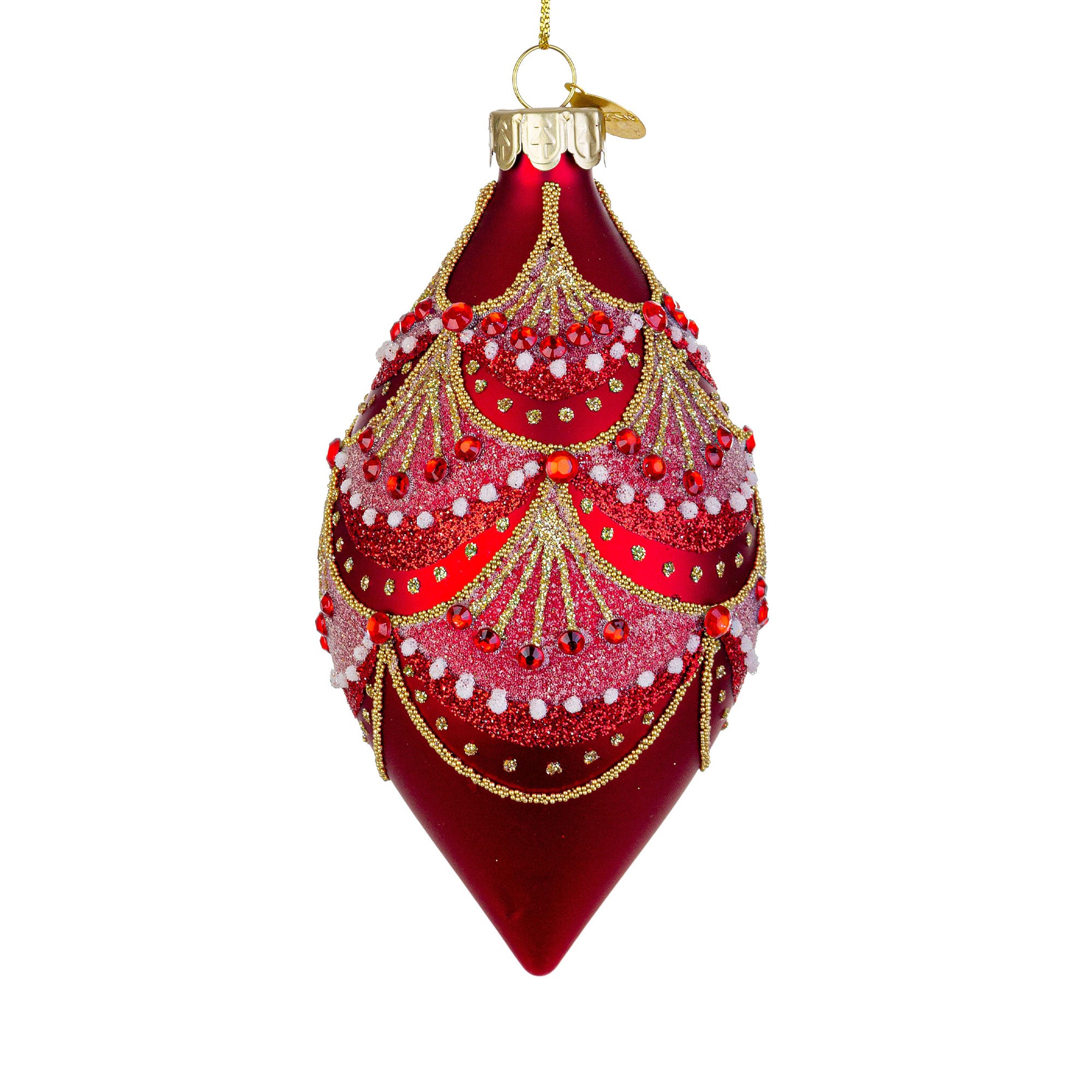 BIZZOTTO Pendaglio Fuso in Vetro per Albero di Natale Glitz 7x13cm Rosso