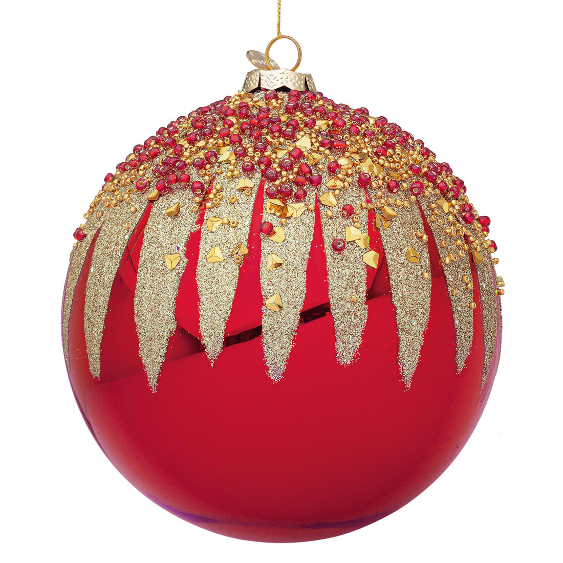 BIZZOTTO Sfera Pallina in Vetro per Albero di Natale Firework 15cm Rosso e Oro