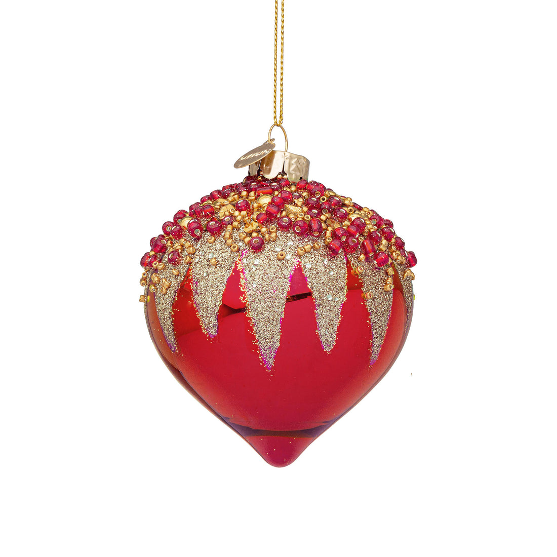 BIZZOTTO Pendaglio Fuso in Vetro per Albero di Natale Firework 7x11cm Rosso e Oro